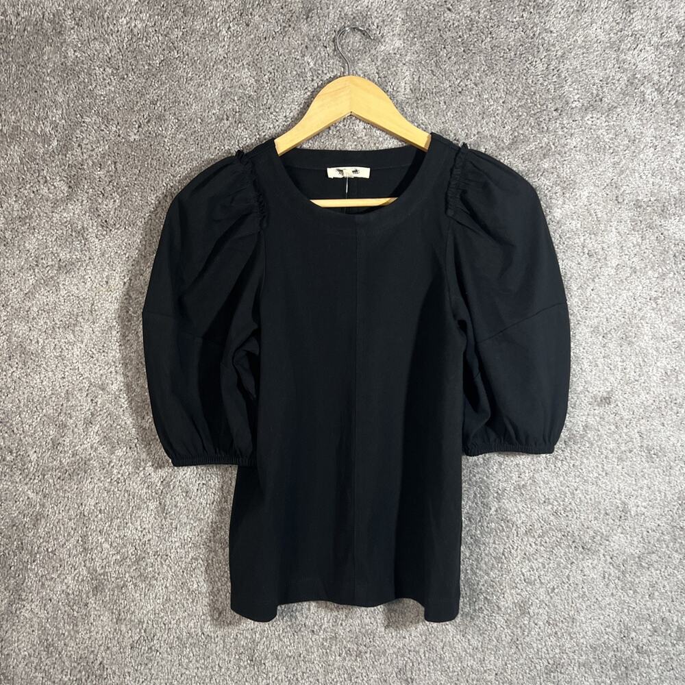 Madewell Womens Black Puff Sleeve T-Shirt SZ 2XS Short Sleeve Crew Neck Tee Top